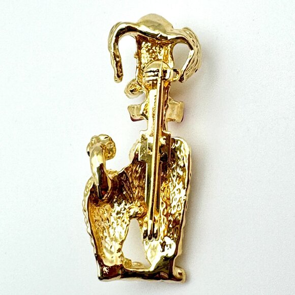 Vintage Gold-Tone Poodle Brooch Pin With Red Bow Tie 2 Inches - Picture 4 of 6